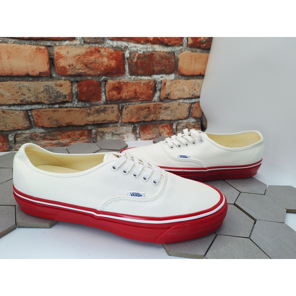 Vans Premium Authentic 44 LX Duck Canvas Shoe Men 11.5 White Red Rare Premium
